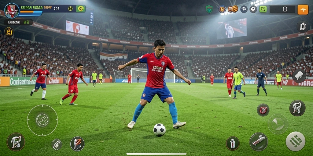 Screenshot utama 8180 menunjukkan aksi seru dalam pertandingan sepak bola.