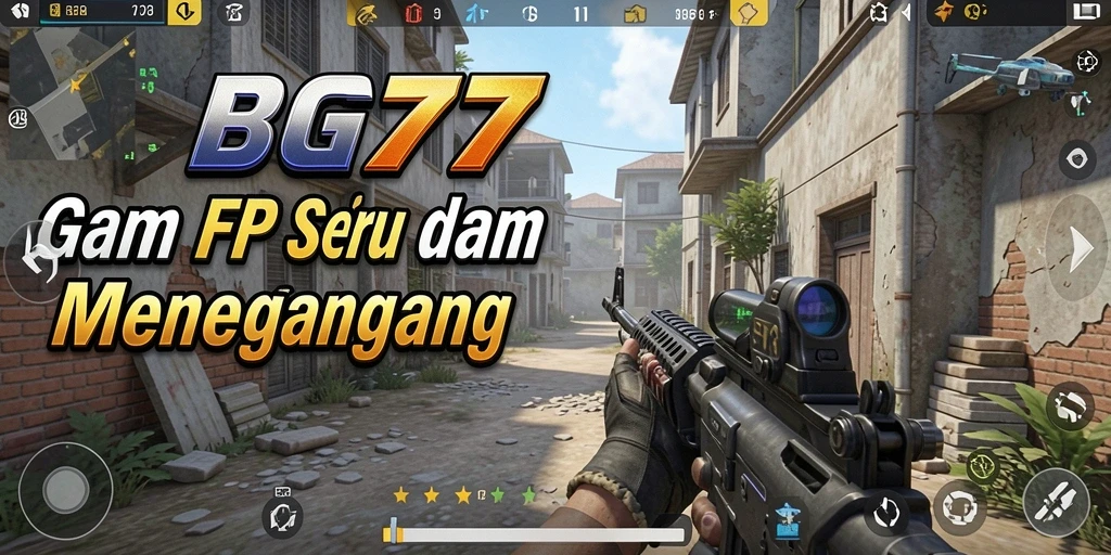 Skrinsut utama BIG77 menampilkan aksi gameplay FPS yang mendebarkan.