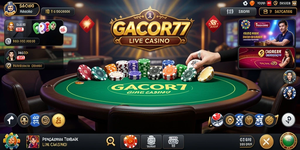 Screenshot gameplay GACOR77 dengan dealer dan permainan yang menarik.