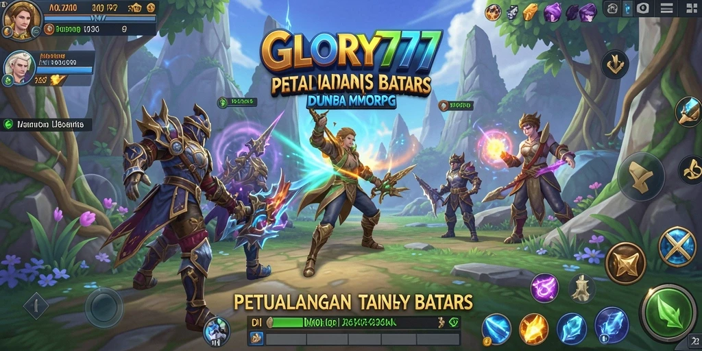 Tampilan seru dari gameplay MMORPG GLORY777 saat bertarung.