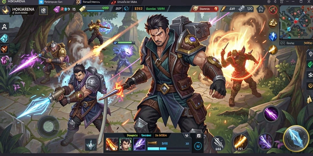 Tangkapan layar gameplay seru di HOKIARENA dengan tim yang beraksi.