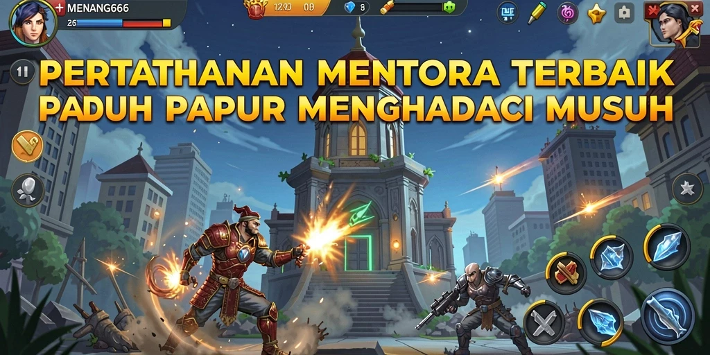 Tampilan aksi seru dari gameplay Tower Defense MENANG666.