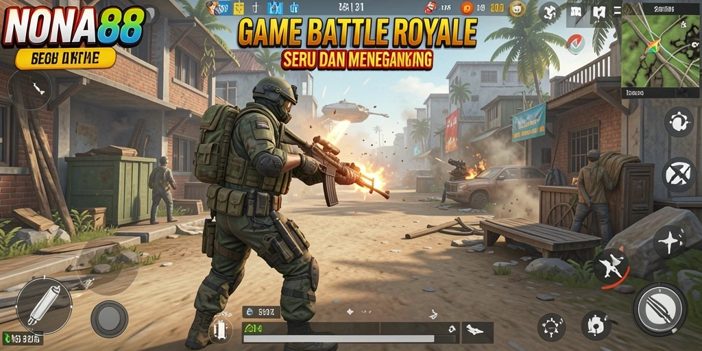 Tampilan gameplay NONA88 dalam pertempuran Battle Royale yang menegangkan.