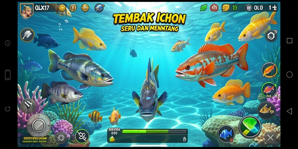 Tampilan gameplay seru saat menembak ikan di OLX17.