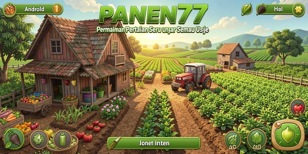Tampilan gameplay menarik dari PANEN77 dengan kebun yang subur.