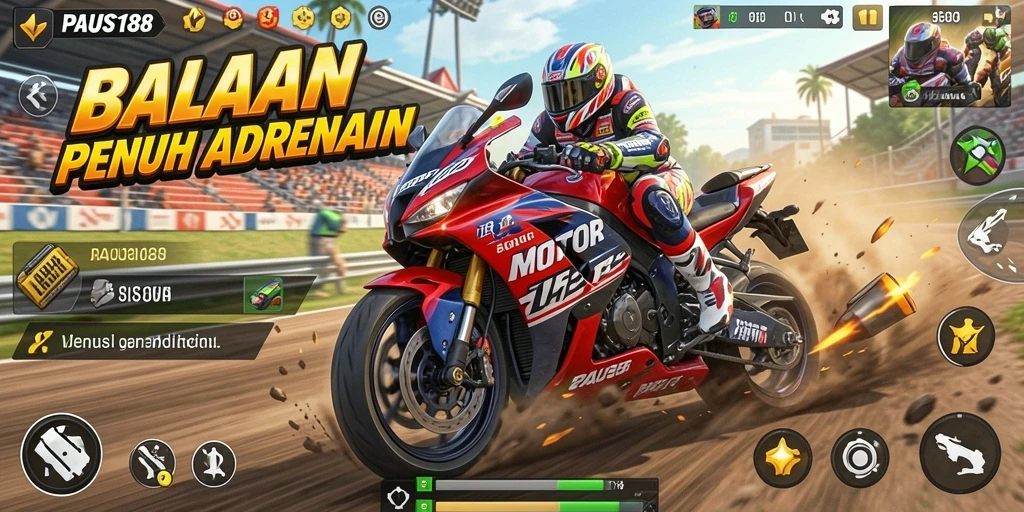 Tampilan penuh aksi dari gameplay balapan motor di PAUS188.